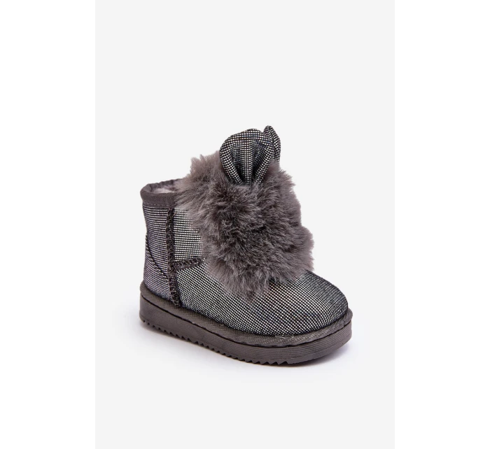 Dziecięce Śniegowce Ocieplane Futerkiem Z Uszkami Szare Betty Dziecięce Śniegowce Ocieplane Futerkiem Z Uszkami Szare Betty