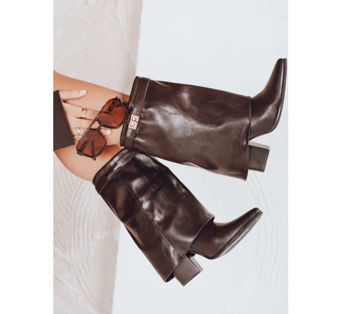 Dámské kozačky s širokým svrškem hnědé Dstreet model 21992340 - FashionStreet