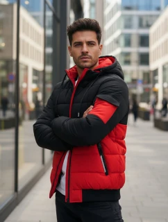 Pánska červeno-čierna zimná bunda s kapucňou FashionStreet TX5099