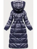 Tmavomodré dlhé dámske sako s opaskom (ag8-8002)