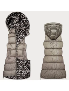 Béžová hrubší oboustranná vesta s panteřím vzorem a s odepínací kapucí model 21310496 - HONEY WINTER