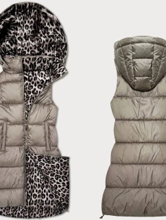 Béžová hrubší oboustranná vesta s panteřím vzorem a s odepínací kapucí model 21310496 - HONEY WINTER