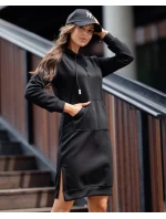 Čierne dámske ležérne šaty s kapucňou (523)