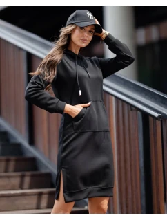 Čierne dámske ležérne šaty s kapucňou (523)