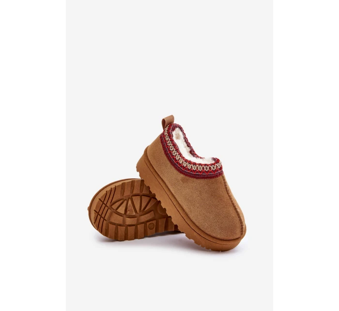 Śniegowce Botki Dziecięce Na Platformie Ocieplane Futerkiem Camel Vilabria