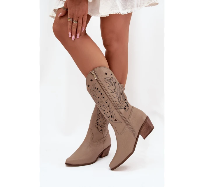 Kožené Kozačky S Svrškem Tmavě Béžové Zazoo model 21704060 - Boto