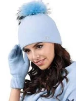 Dámska čepice¨s kožušinovou brmbolcom Mediolan-PN modrá - Kamea