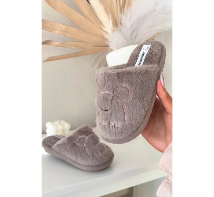 Dětské pantofle s chlupatým tmavě béžovým Norene