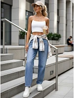 Dámske baggy modré džínsy s opaskom FashionStreet UY2945