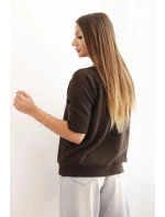 Dámsky viskózový sveter s krátkym rukávom hnedý