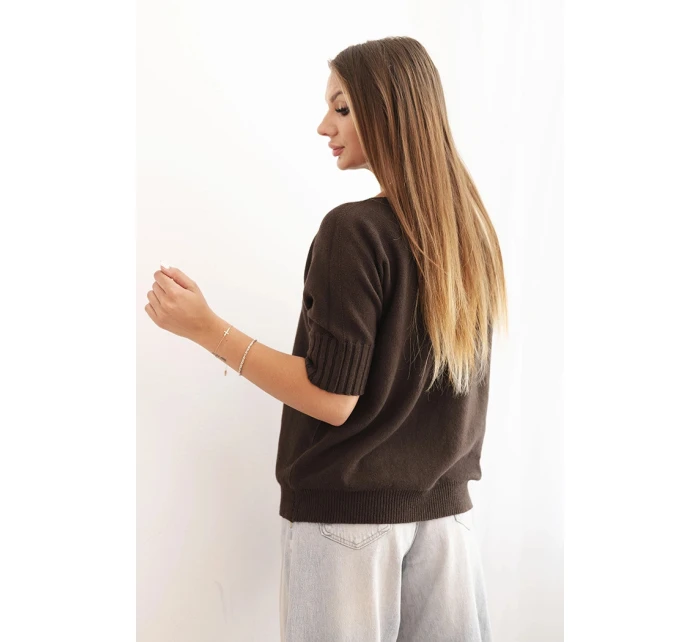 Dámsky viskózový sveter s krátkym rukávom hnedý