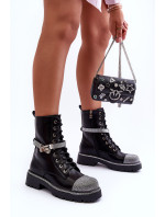 Dámske čierne pracovné topánky Totah s koženým lemovaním