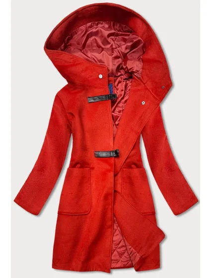 Krátký červený dámský kabát s kapucí model 16292876 - Ann Gissy