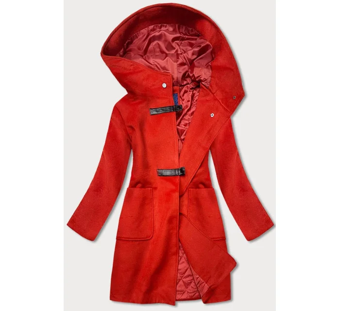 Krátký červený dámský kabát s kapucí model 16292876 - Ann Gissy