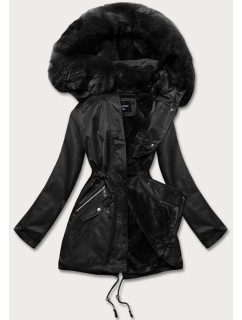 Čierna dámska zimná bunda s kožušinovou podšívkou (B550-1)