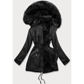 Čierna dámska zimná bunda s kožušinovou podšívkou (B550-1)