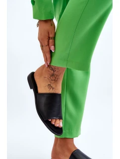 Damskie Skórzane Gładkie Klapki Czarne Cerise