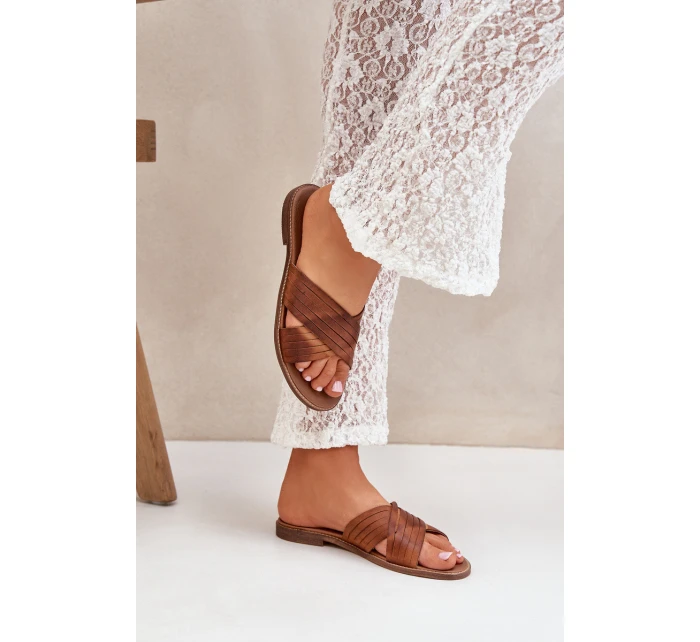 Skórzane Damskie Klapki Lewski Shoes 3682 Camel Skórzane Damskie Klapki Lewski Shoes 3682 Camel