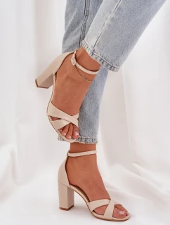 Sandály Na Podpatku Z Eko Kůže Béžové model 21684746 - Boto