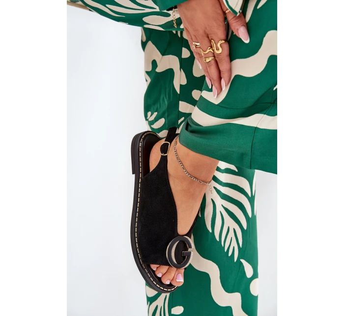 Płaskie Sandały Z Ozdobą Czarne Haliones Płaskie Sandały Z Ozdobą Czarne Haliones