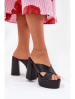 Klapki Damskie Na Platformie I Słupku Czarne Lenobos Klapki Damskie Na Platformie I Słupku Czarne Lenobos