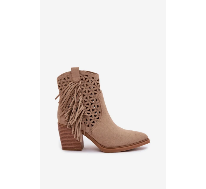Dámské perforované kožené boty s  na s třásněmi Béžové model 22009794 - Boto