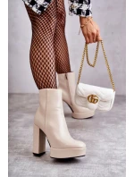 Hladké kožené topánky na podpätku Beige Kaysa Hladké kožené topánky na podpätku Beige Kaysa