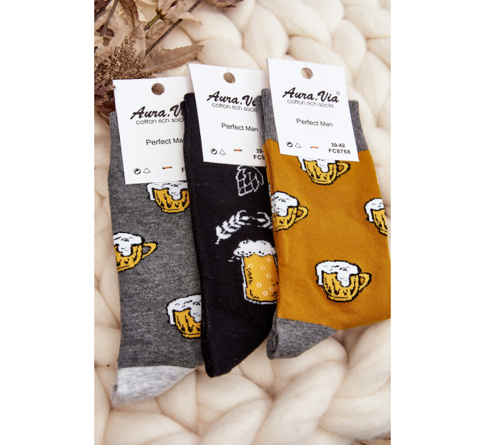Pánske vzorované pivné ponožky žlto-sivé