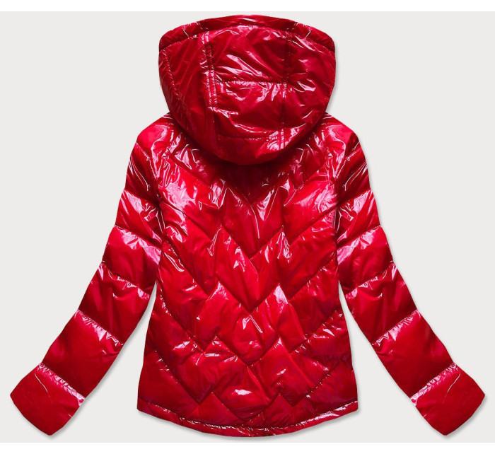 Červená prešívaná dámska bunda s kapucňou (R9562)