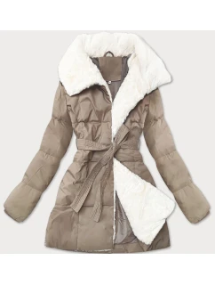 Světle béžová dámská bunda kožešinou se stojáčkem model 21469328 - J.STYLE