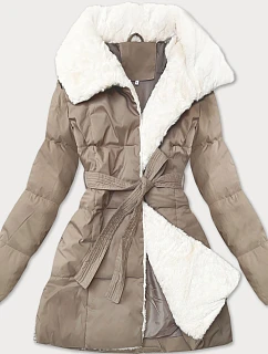 Světle béžová dámská bunda kožešinou se stojáčkem model 21469328 - J.STYLE