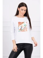Blúzka s 3D grafikou vtáka biela