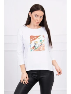 Blúzka s 3D grafikou vtáka biela