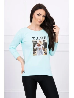 Halenka s potiskem model 18744210 v mátové barvě - K-Fashion