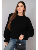 Dámsky mohérový sveter s hrubým úpletom a ozdobnými rukávmi čierny Dámsky mohérový sveter s hrubým úpletom a ozdobnými rukávmi čierny