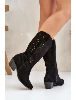 Semišové Kozačky S Svrškem Černé Zazoo model 21682120 - Boto