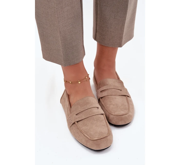 Loafersy Mokasyny Damskie Płaskie Beżowe Roseline