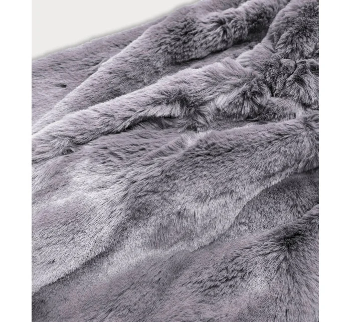 Dámska šedá bunda - kožúšok s kapucňou (BR9743-9)