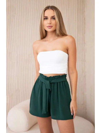 Viskózové šortky viazané v páse tmavozelené Viskózové šortky viazané v páse tmavozelené