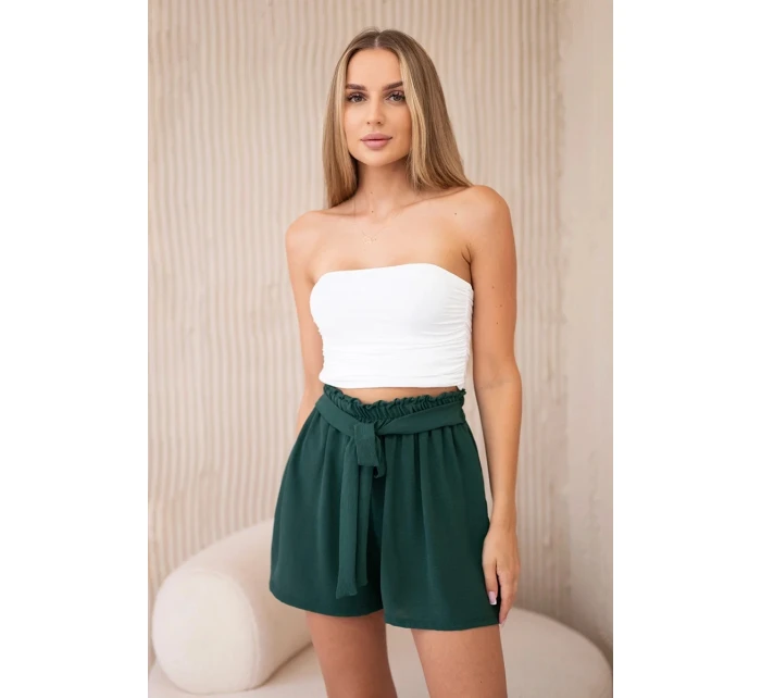 Viskózové šortky viazané v páse tmavozelené Viskózové šortky viazané v páse tmavozelené