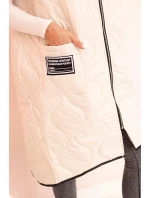 Dámská prošívaná vesta Plus Size s kapucí na zip světle béžová