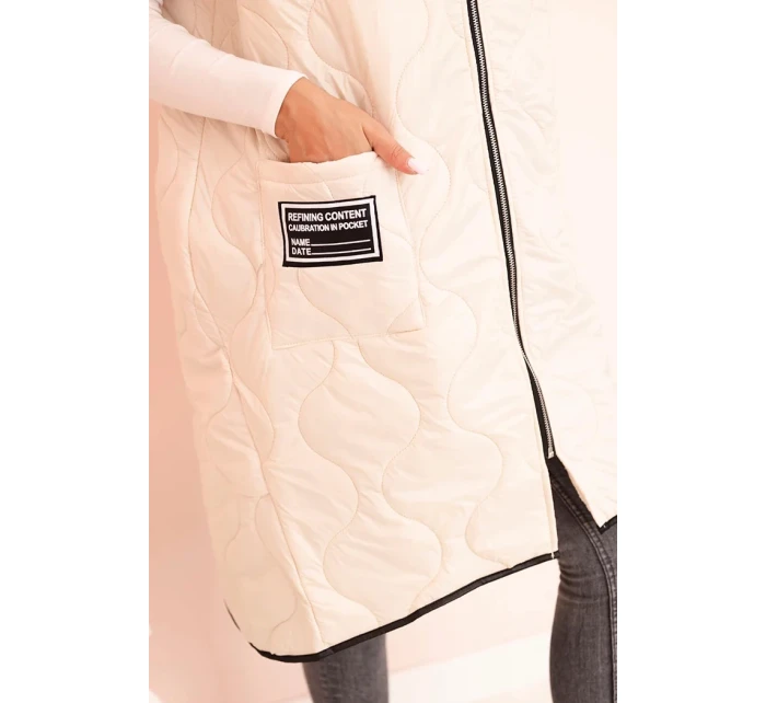 Dámská prošívaná vesta Plus Size s kapucí na zip světle béžová