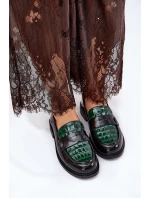 Lakierowane Skórzane Mokasyny Damskie Vinceza 91125 Zielono-Czarne