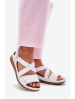 Skórzane Sandały Damskie Na Rzep Maciejka L6848-11 Białe