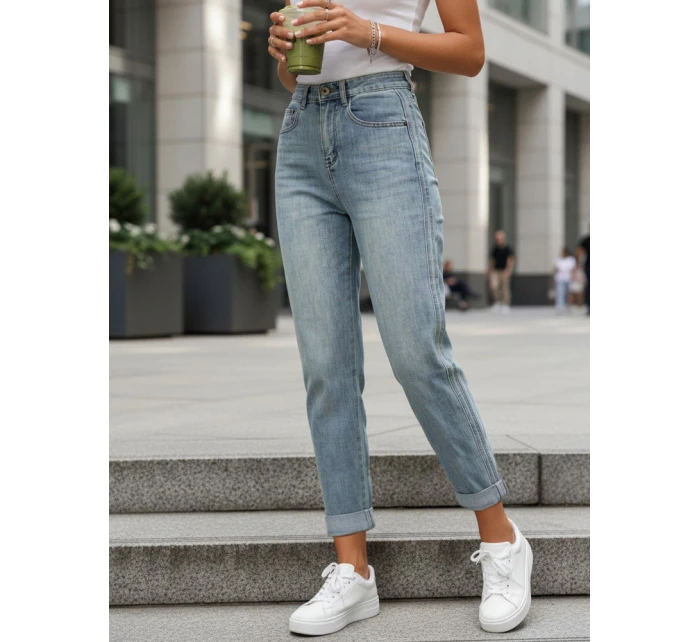 Dámske džínsy s vysokým pásom mom fit svetlomodré FashionStreet UY2909