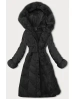 Čierna dámska zimná bunda s opaskom (5M3156-392)