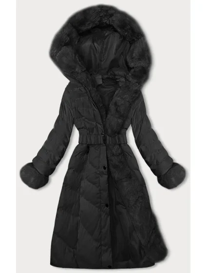 Čierna dámska zimná bunda s opaskom (5M3156-392)