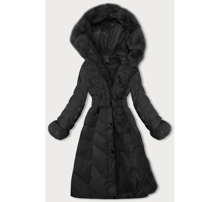 Čierna dámska zimná bunda s opaskom (5M3156-392)
