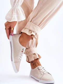 Dámské kožené ažurové tenisky béžové model 21615830 - S.Barski