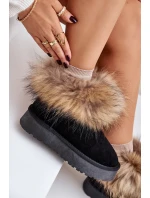 Skórzane Śniegowce Na Platformie Z Futerkiem Czarne Avirisa